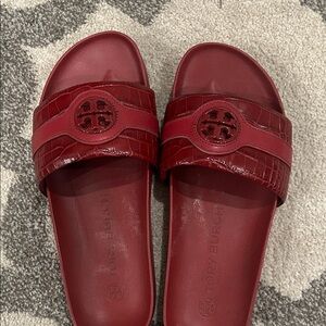 Tory Burch Deep Red Slide Sandals